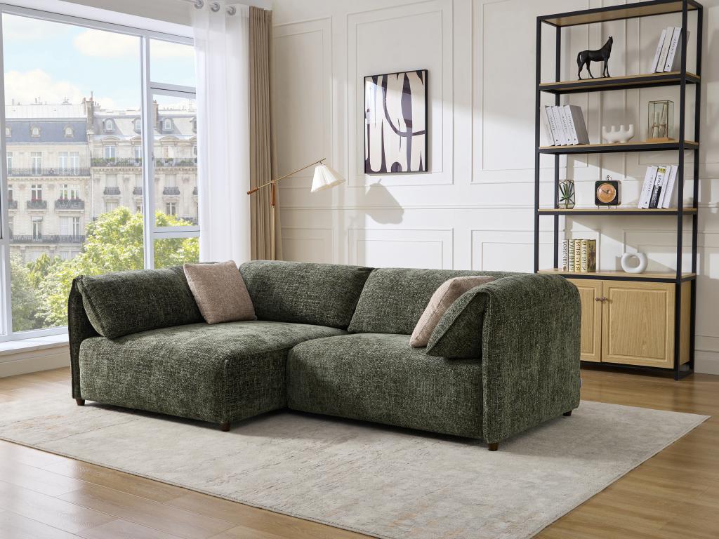 Canapé angle gauche en tissu texturé vert LOUSOPA de Maison Céphy