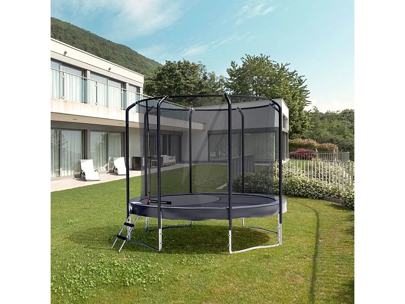 Trampoline Semi-Pro 10FT / 305cm Noir avec Filet de sécurité, Tapis de saut, Coussin de protection, Echelle