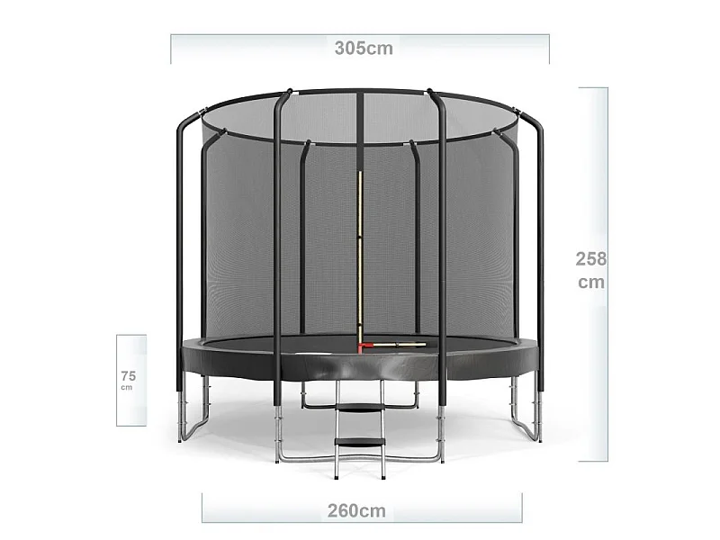 Trampoline Semi-Pro 10FT / 305cm Noir avec Filet de sécurité, Tapis de saut, Coussin de protection, Echelle