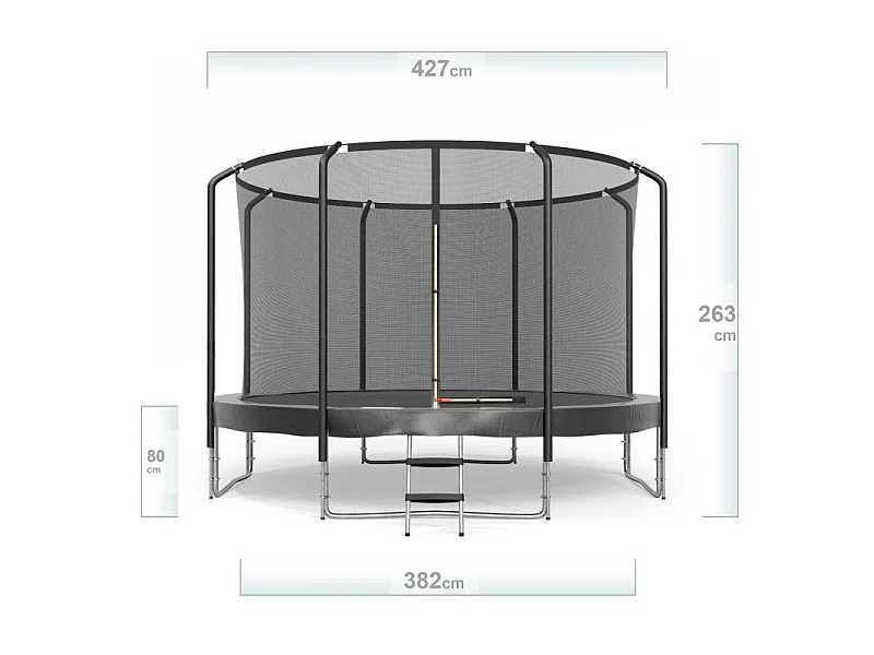 Trampoline Semi-Pro 14FT / 427cm Noir avec Filet de sécurité, Tapis de saut, Coussin de protection, Echelle