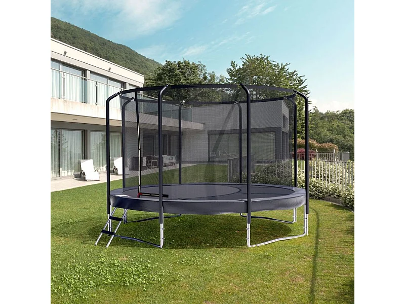 Trampoline Semi-Pro 14FT / 427cm Noir avec Filet de sécurité, Tapis de saut, Coussin de protection, Echelle