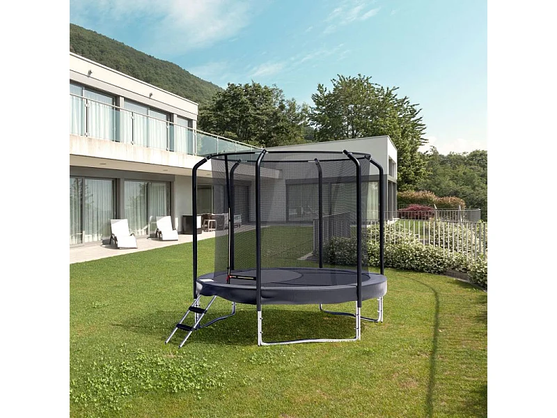 Trampoline Semi-Pro 8FT / 244cm Noir avec Filet de sécurité, Tapis de saut, Coussin de protection, Echelle