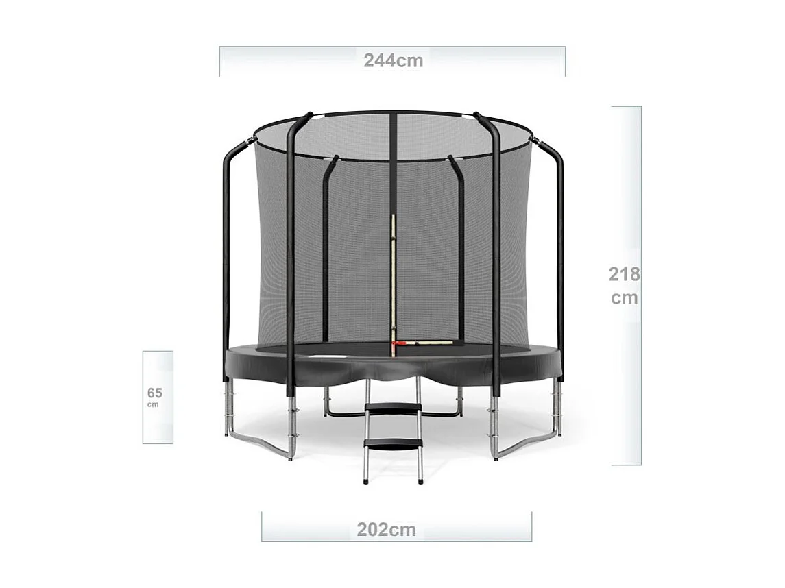 Trampoline Semi-Pro 8FT / 244cm Noir avec Filet de sécurité, Tapis de saut, Coussin de protection, Echelle