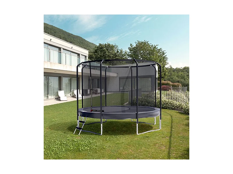 Trampoline Semi-Pro 12FT / 366cm Noir avec Filet de sécurité, Tapis de saut, Coussin de protection, Echelle
