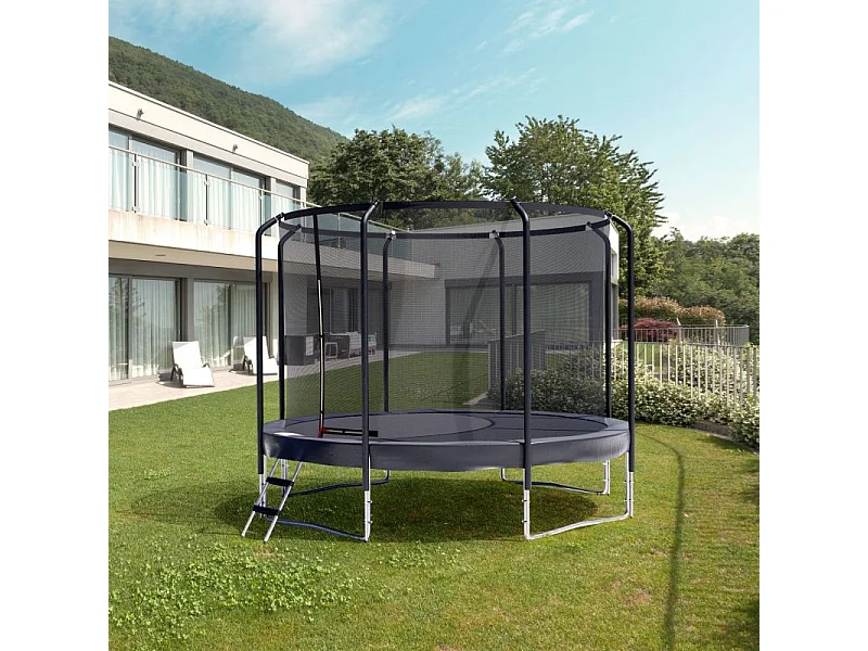 Trampoline Semi-Pro 12FT / 366cm Noir avec Filet de sécurité, Tapis de saut, Coussin de protection, Echelle