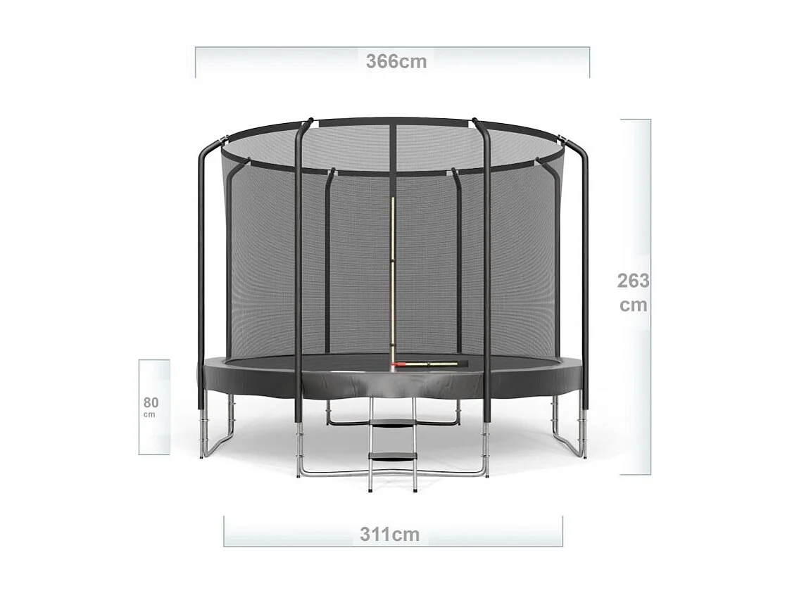 Trampoline Semi-Pro 12FT / 366cm Noir avec Filet de sécurité, Tapis de saut, Coussin de protection, Echelle