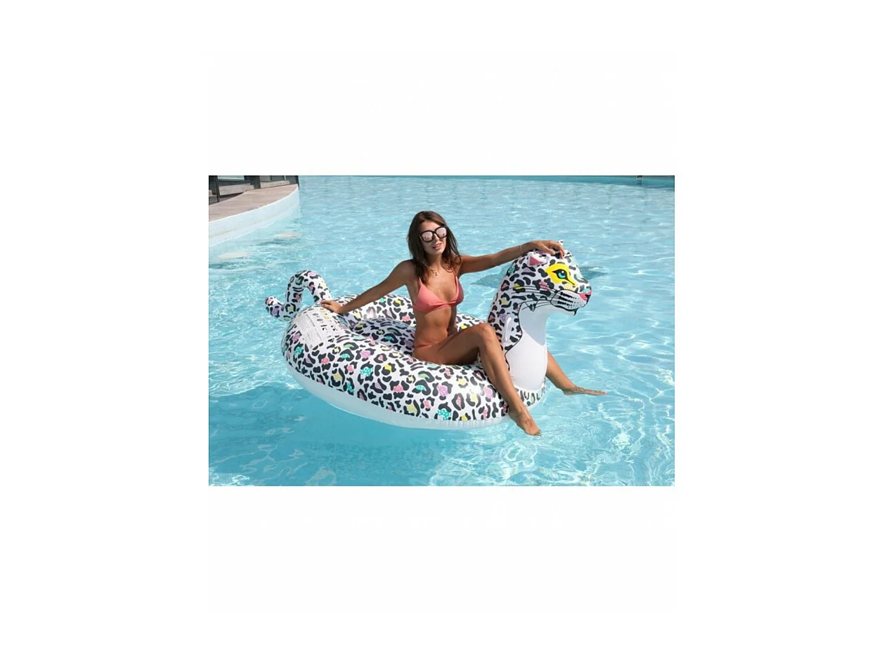 Bouée Gonflable XXL Chevauchable, Piscine & Plage, Flotteur Deluxe - Léopard 150x150x105cm