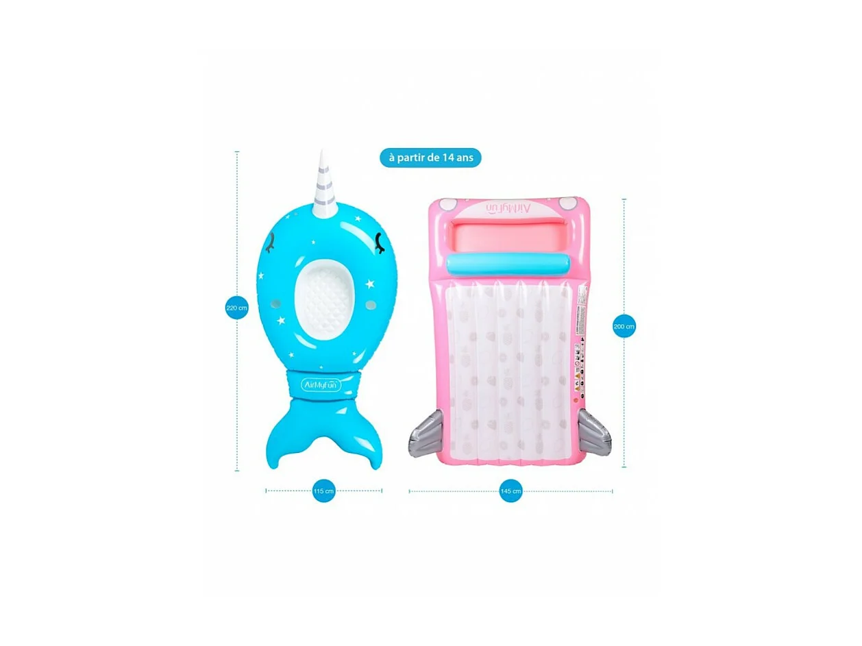 Pack 2 Matelas Gonflables d'Eau Géants, Ultra Confort, Piscine & Plage - Pack Twin Imaginaire