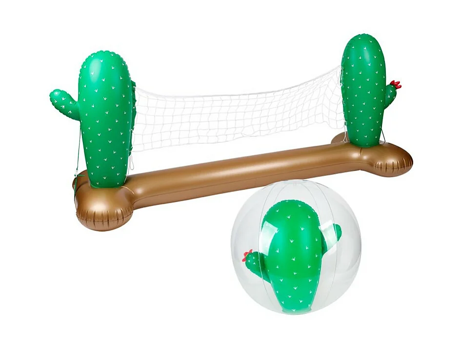 Filet de volley Gonflable et Flottant + Ballon Gonflable pour Piscine & Plage - Pack Sport Cactus