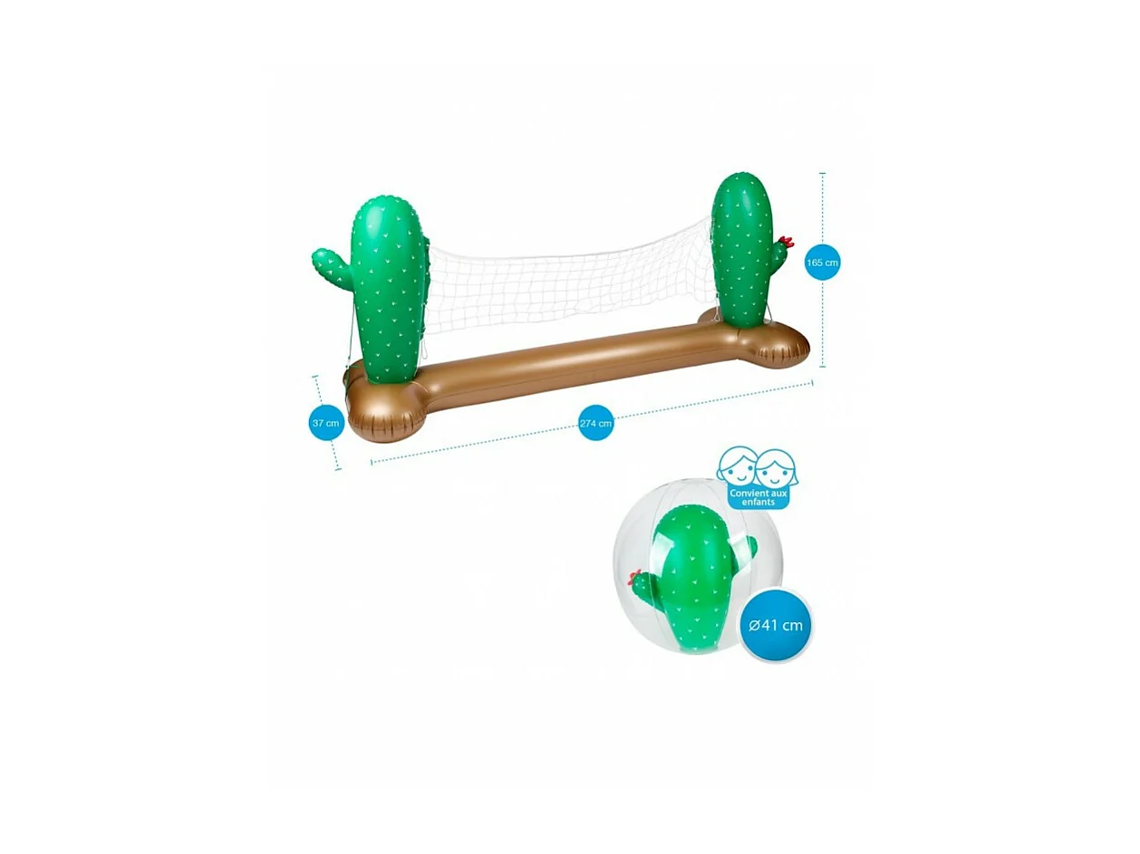Filet de volley Gonflable et Flottant + Ballon Gonflable pour Piscine & Plage - Pack Sport Cactus