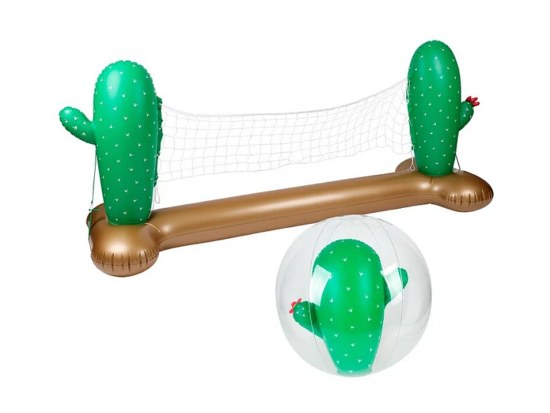 Filet de volley Gonflable et Flottant + Ballon Gonflable pour Piscine & Plage - Pack Sport Cactus