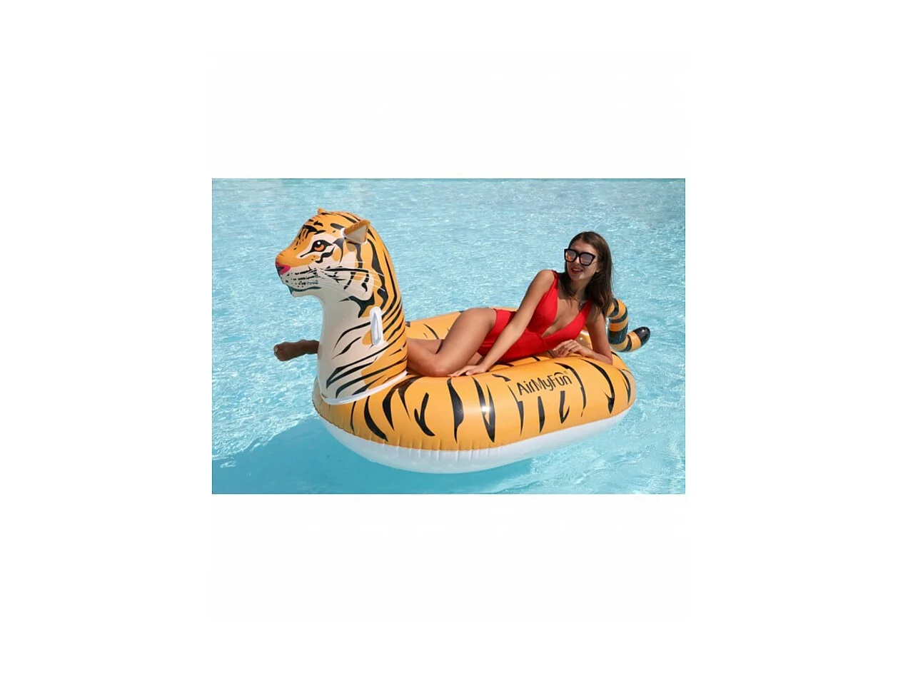Bouée Gonflable XXL Chevauchable, Piscine & Plage, Flotteur Deluxe - Tigre - 150x105x100cm