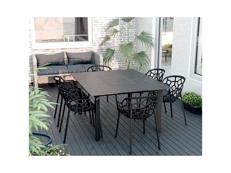 Table de jardin 6-8 personnes 150 X 120 X 75cm - Noir effet marbré