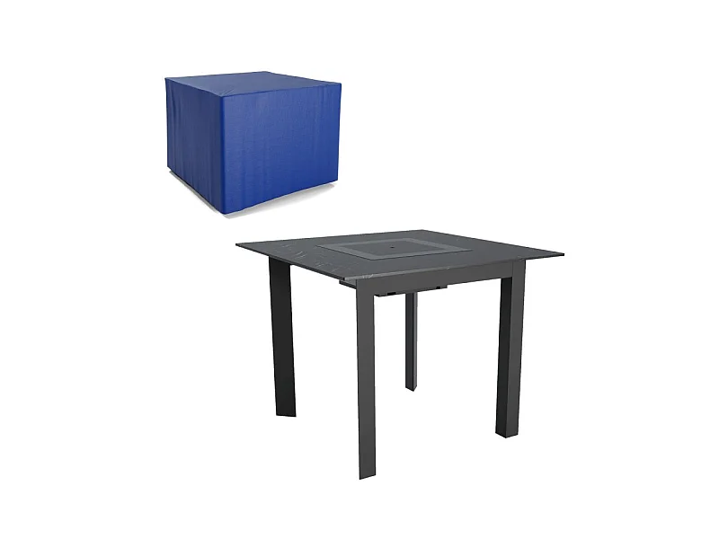 Table de jardin avec housse 4 personnes 90 X 90 X 75cm - Noir effet marbré