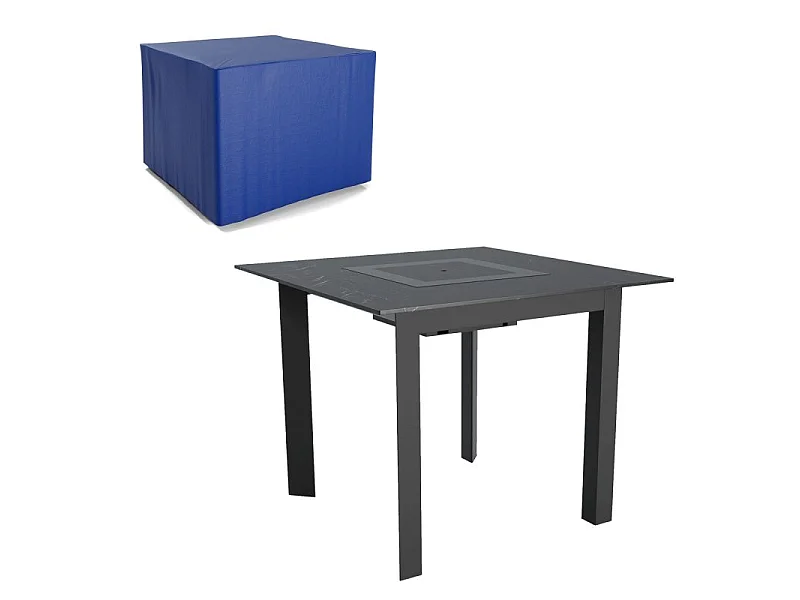 Table de jardin avec housse 4 personnes 90 X 90 X 75cm - Noir effet marbré
