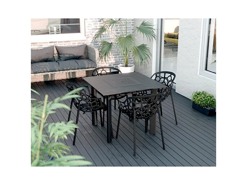 Table de jardin avec housse 4 personnes 90 X 90 X 75cm - Noir effet marbré