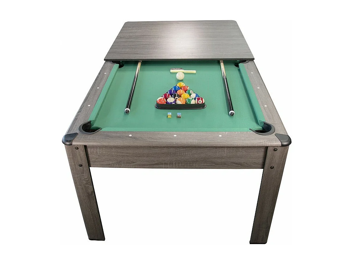 Billard Américain HARMONY 6Ft - 206,5 x 116,5 x 80 cm avec accessoires et plateau dînatoire - Gris