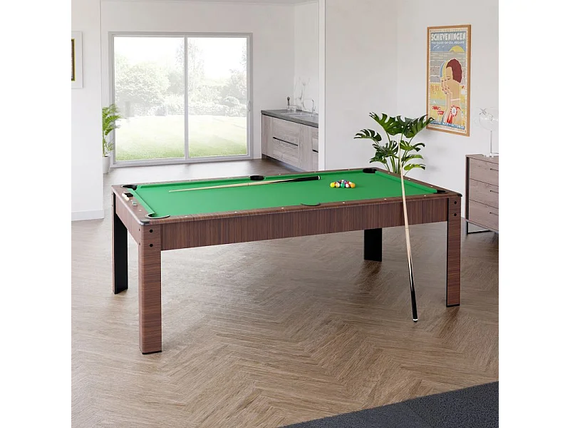 Billard Américain HARMONY 6Ft - 206,5 x 116,5 x 80 cm avec accessoires et plateau dînatoire - Couleur Chêne