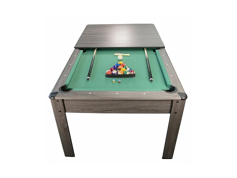 Billard Américain AMBIANCE 7Ft - 226,5 x 126,5 x 80 cm avec accessoires et plateau dînatoire - Gris