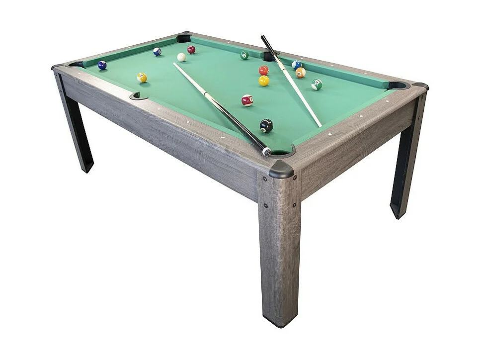 Billard Américain AMBIANCE 7Ft - 226,5 x 126,5 x 80 cm avec accessoires et plateau dînatoire - Gris