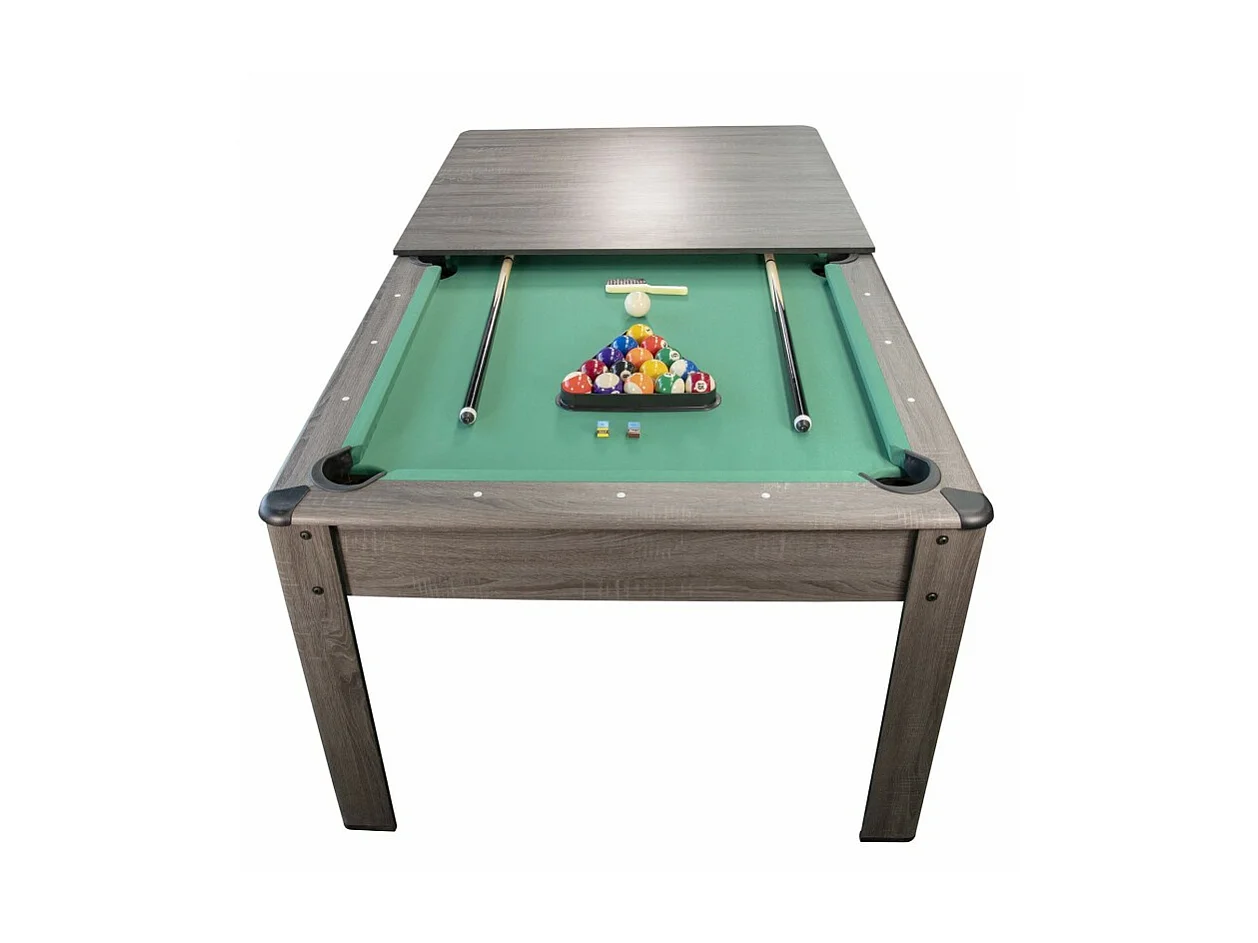Billard Américain AMBIANCE 7Ft - 226,5 x 126,5 x 80 cm avec accessoires et plateau dînatoire - Gris