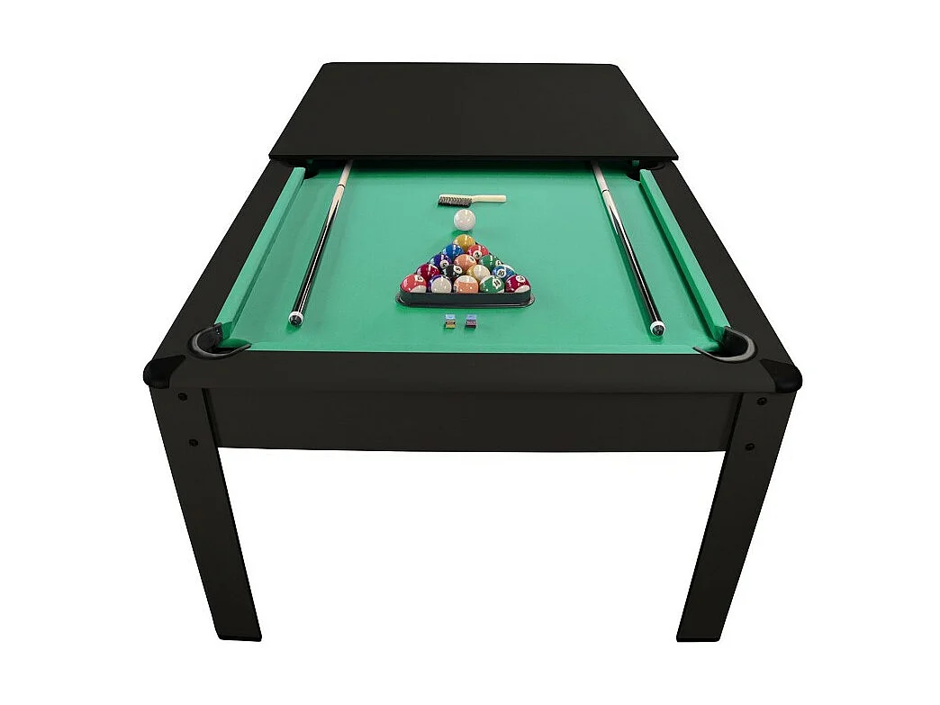 Billard Américain AMBIANCE 7Ft - 226,5 x 126,5 x 80 cm avec accessoires et plateau dînatoire - Couleur Noir