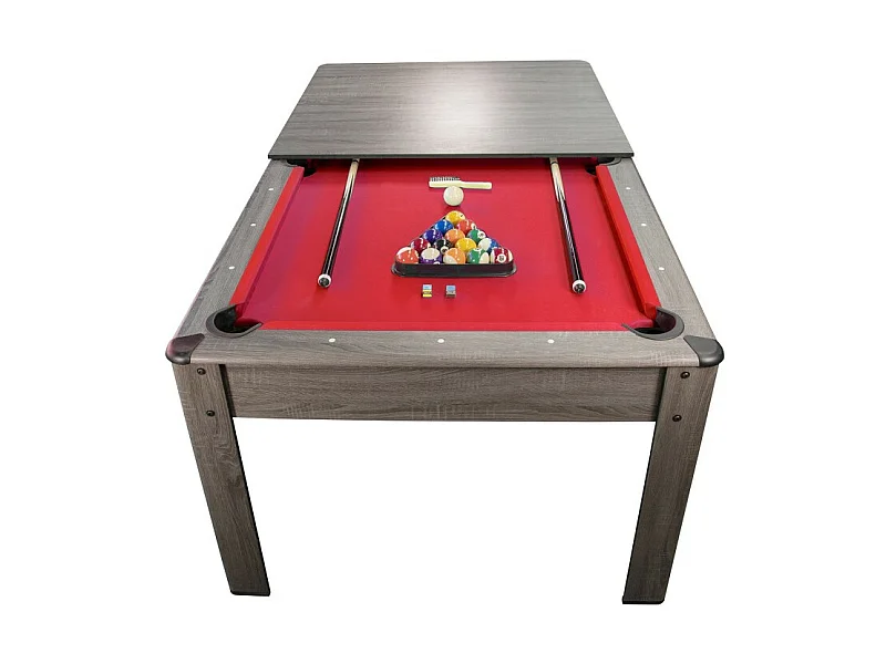 Billard Américain AMBIANCE 7Ft - 226,5 x 126,5 x 80 cm avec accessoires et plateau dînatoire - Gris