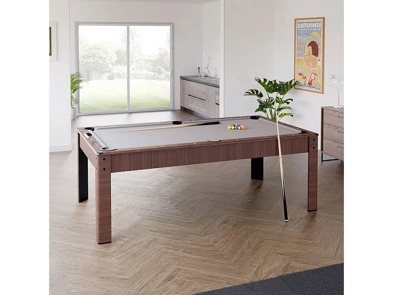 Billard Américain HARMONY 6Ft - 206,5 x 116,5 x 80 cm avec accessoires et plateau dînatoire - Couleur Chêne