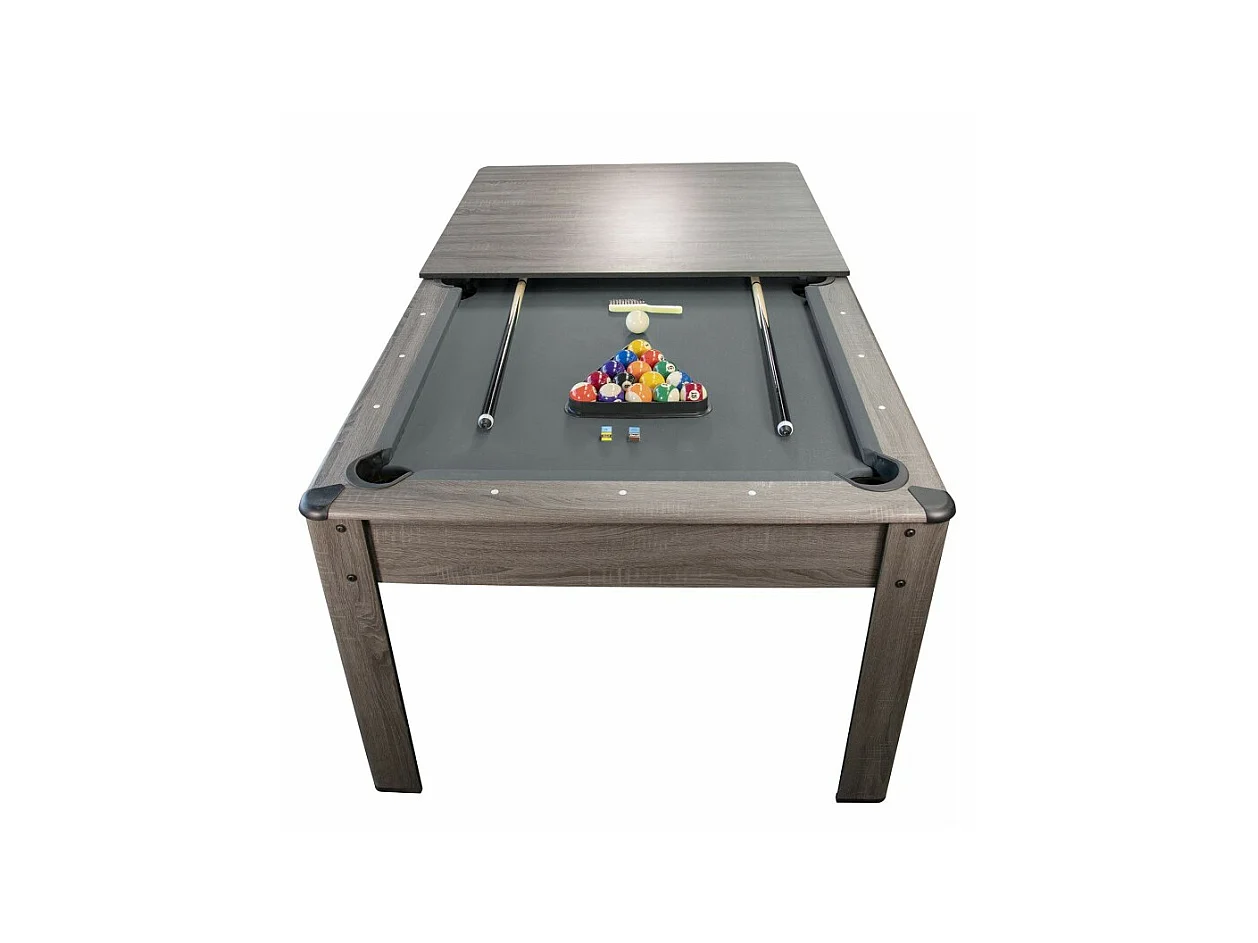 Billard Américain HARMONY 6Ft - 206,5 x 116,5 x 80 cm avec accessoires et plateau dînatoire - Gris
