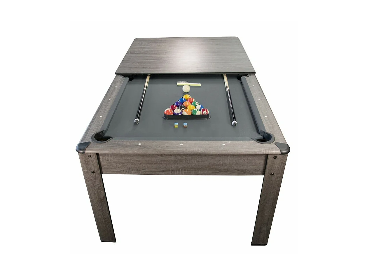 Billard Américain HARMONY 6Ft - 206,5 x 116,5 x 80 cm avec accessoires et plateau dînatoire - Gris