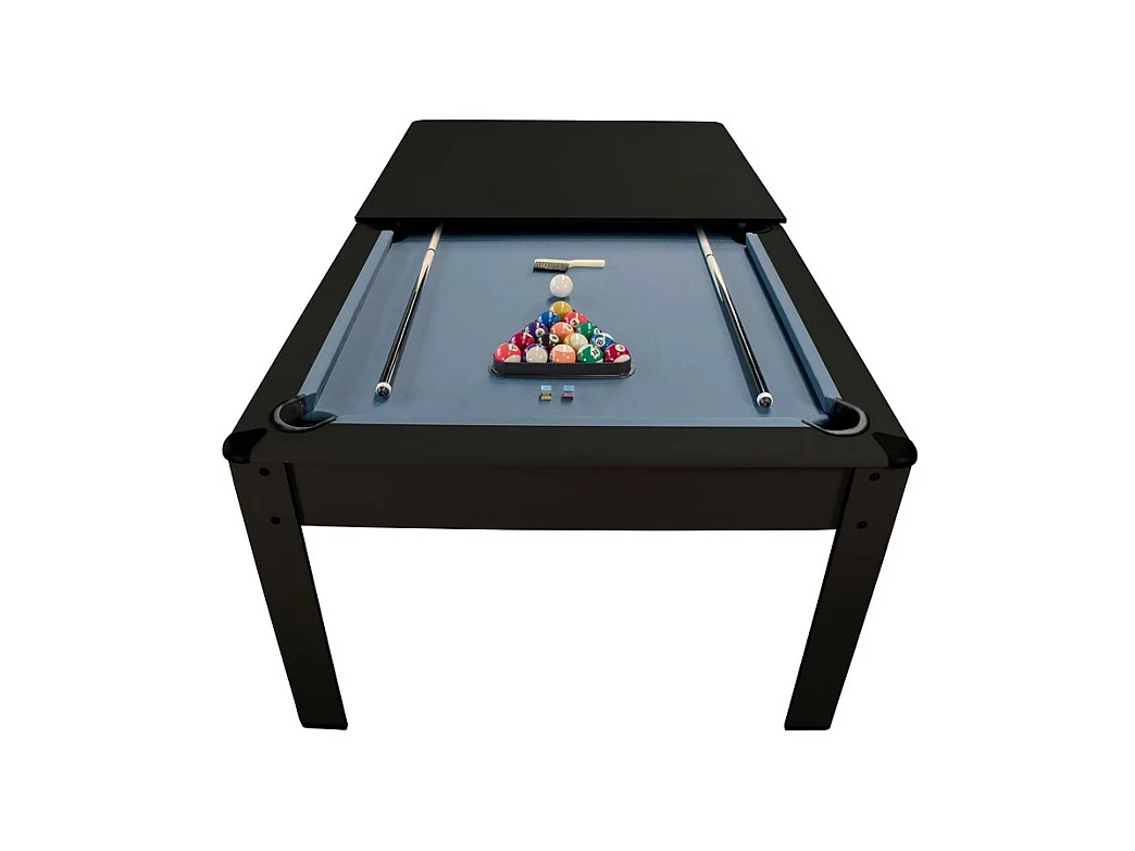 Billard Américain AMBIANCE 7Ft - 226,5 x 126,5 x 80 cm avec accessoires et plateau dînatoire - Couleur Noir