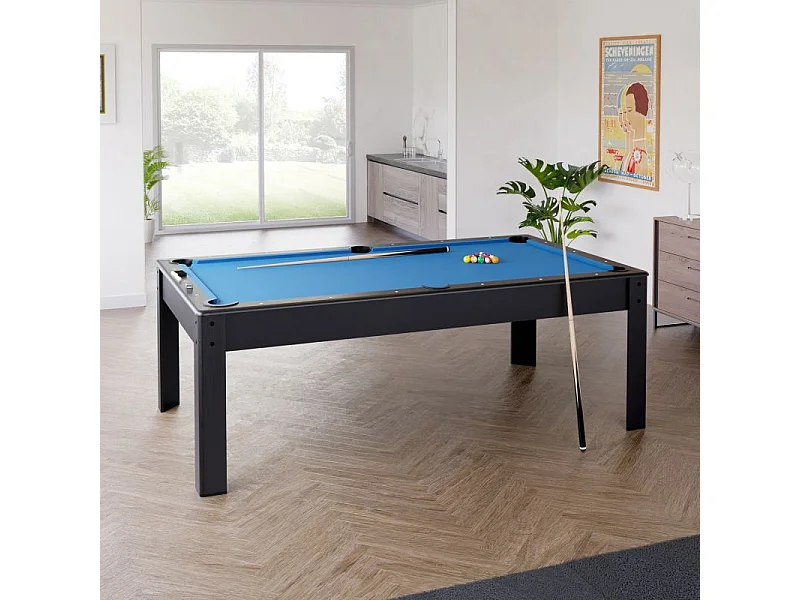 Billard Américain AMBIANCE 7Ft - 226,5 x 126,5 x 80 cm avec accessoires et plateau dînatoire - Couleur Noir