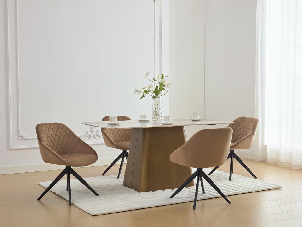 Chaise pivotante en velours et métal noir - Beige - PRICILE