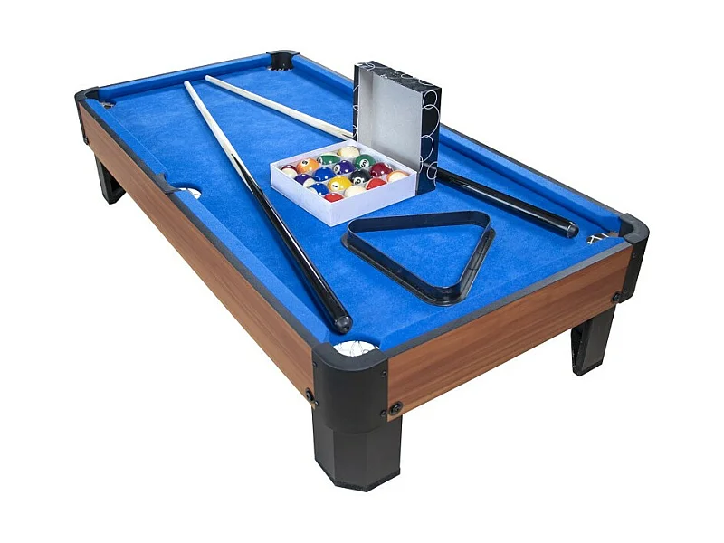 Billard de table avec accessoires - Kit Billard Compact de bureau ou salle de jeu, 102 x 51 x 22,5 cm - Marron et Tapis Bleu