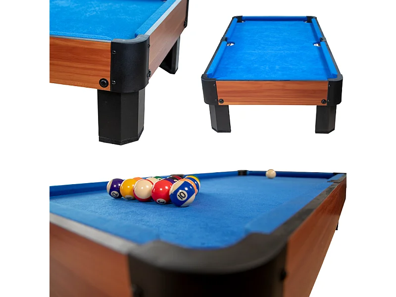 Billard de table avec accessoires - Kit Billard Compact de bureau ou salle de jeu, 102 x 51 x 22,5 cm - Marron et Tapis Bleu
