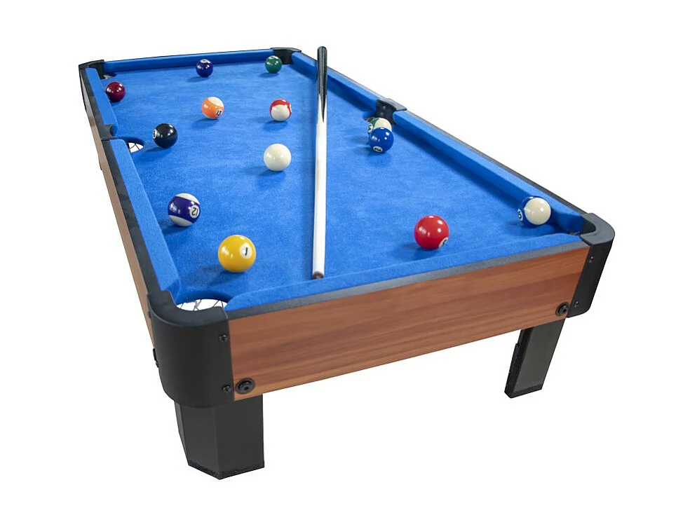Billard de table avec accessoires - Kit Billard Compact de bureau ou salle de jeu, 102 x 51 x 22,5 cm - Marron et Tapis Bleu