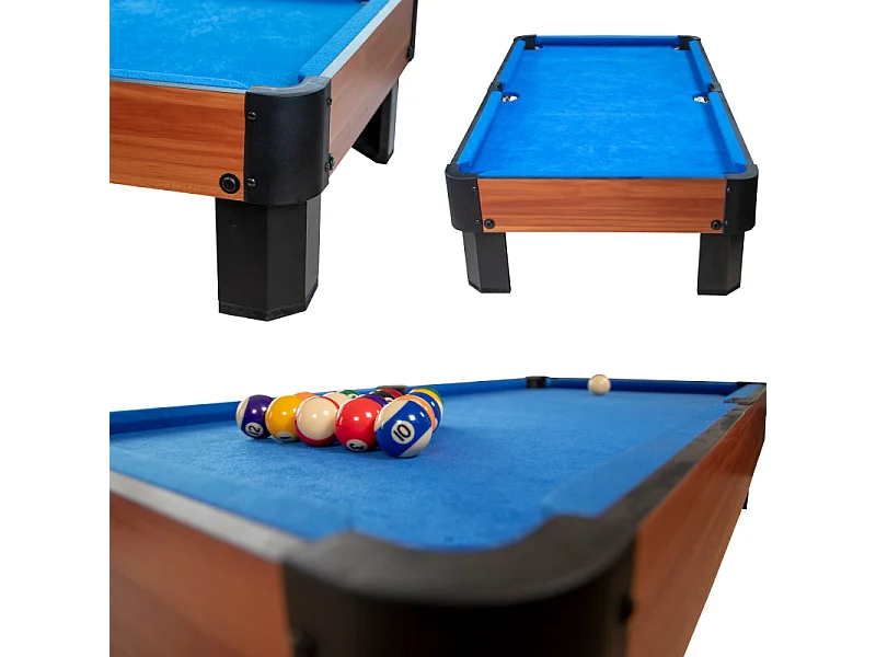 Billard de table avec accessoires - Kit Billard Compact de bureau ou salle de jeu, 102 x 51 x 22,5 cm - Marron et Tapis Bleu