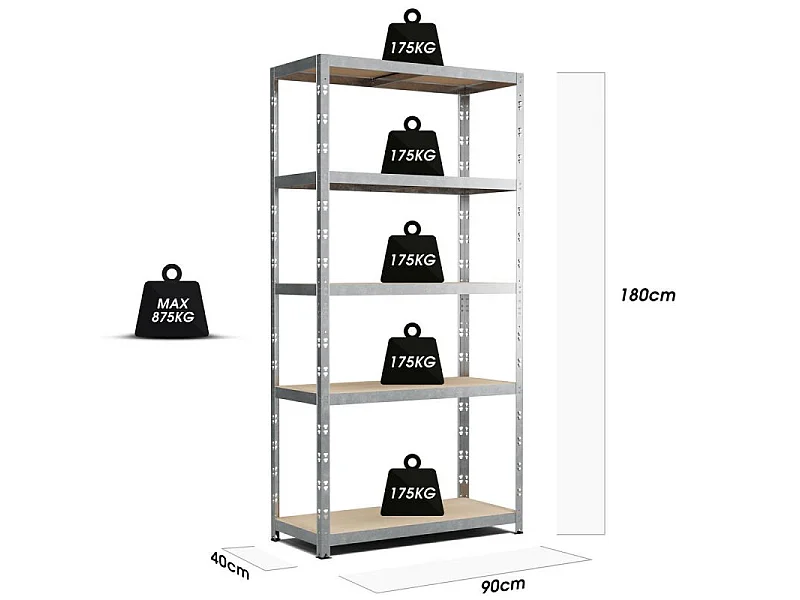 Etagère de rangement modulable et polyvalente pour atelier, garage, cave... Charge Lourde max 875kg -180x90x40cm - Gris