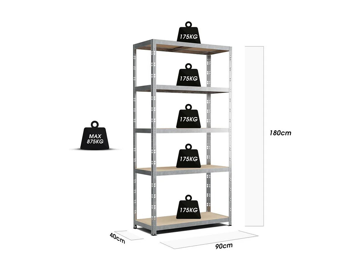 Etagère de rangement modulable et polyvalente pour atelier, garage, cave... Charge Lourde max 875kg -180x90x40cm - Gris