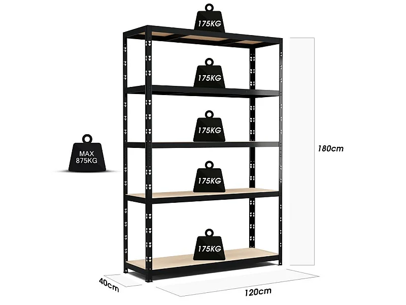 Etagère de Rangement modulable et polyvalente pour atelier, garage, cave...Charges Lourdes 180x120x40cm - Noir
