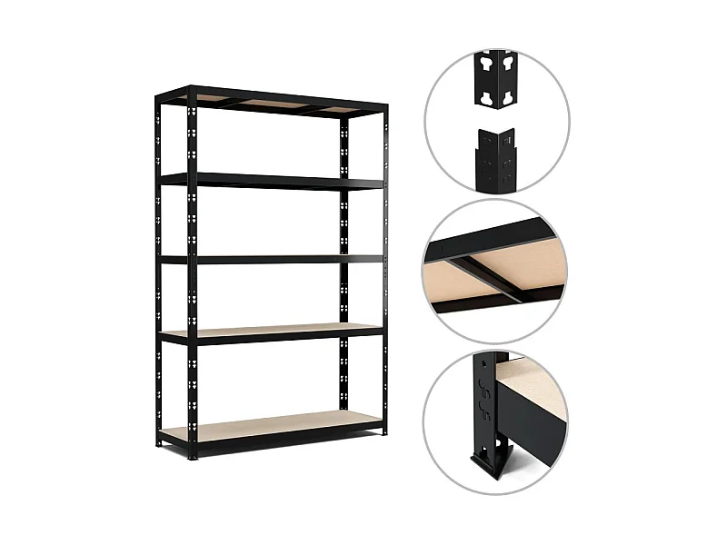 Etagère de Rangement modulable et polyvalente pour atelier, garage, cave...Charges Lourdes 180x120x40cm - Noir