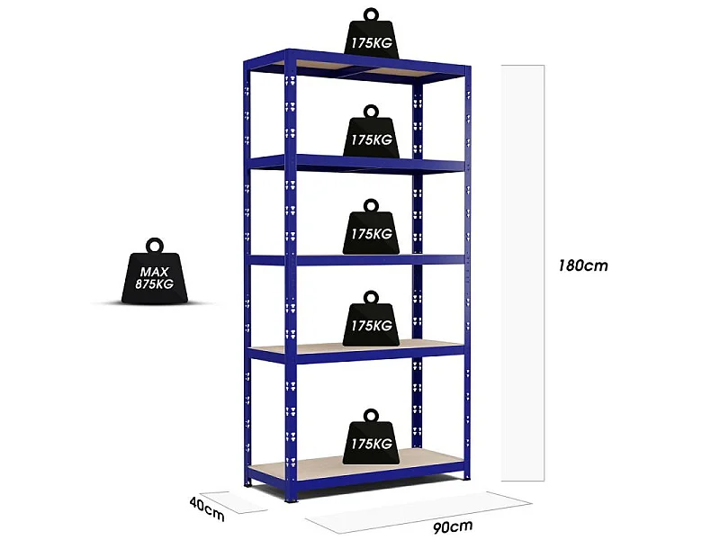 Etagère de rangement modulable et polyvalente pour atelier, garage, cave... Charge Lourde max 875kg -180x90x40cm - Bleu