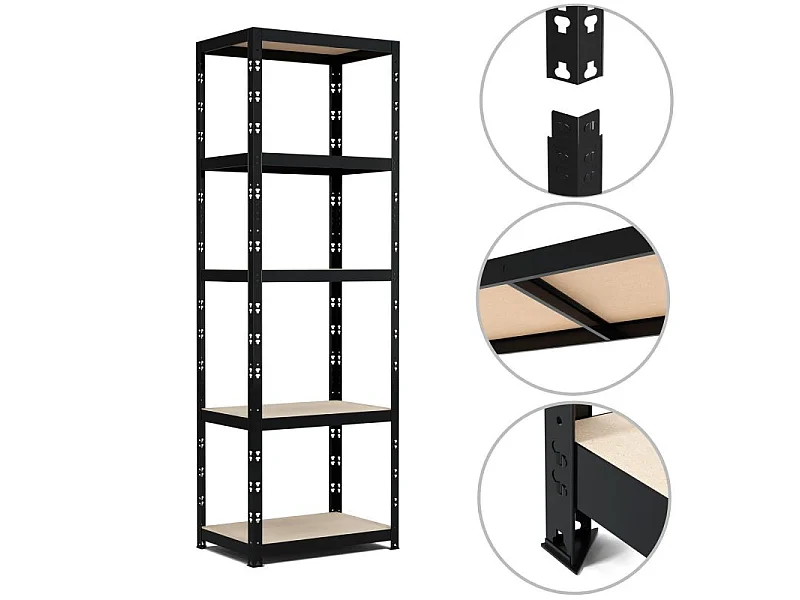 Etagère de Rangement modulable et polyvalente pour atelier, garage, cave... Charges Lourdes 180x60x40cm - Noir