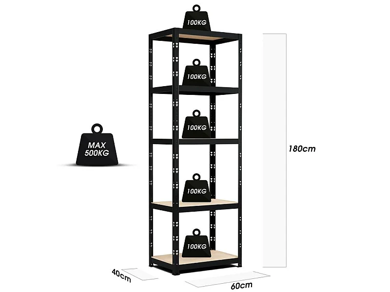 Etagère de Rangement modulable et polyvalente pour atelier, garage, cave... Charges Lourdes 180x60x40cm - Noir