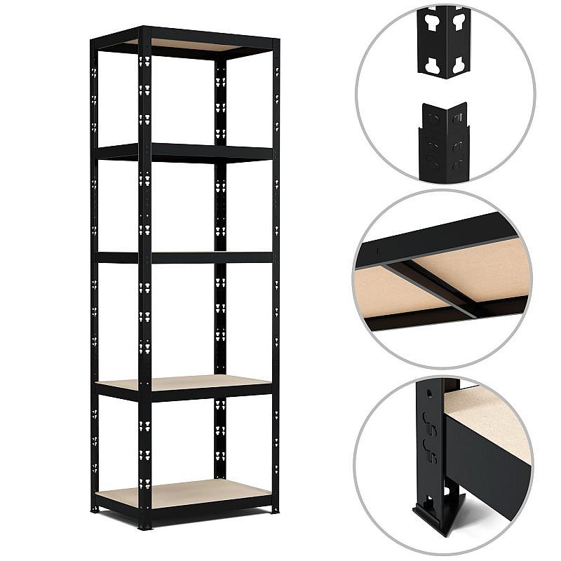 Étagère D'Angle Noire – 5 Niveaux – Métal – Sans Boulons – Pour Garage/Atelier
