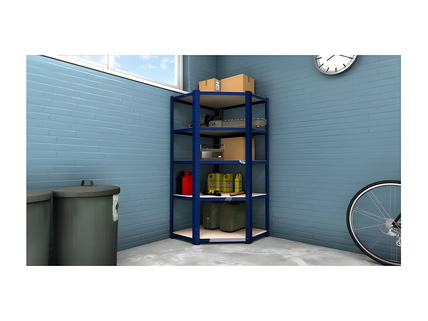 Étagère d'angle polyvalente en métal - Charge lourde Max 750kg - 180 x 90 x 45 cm - Bleu