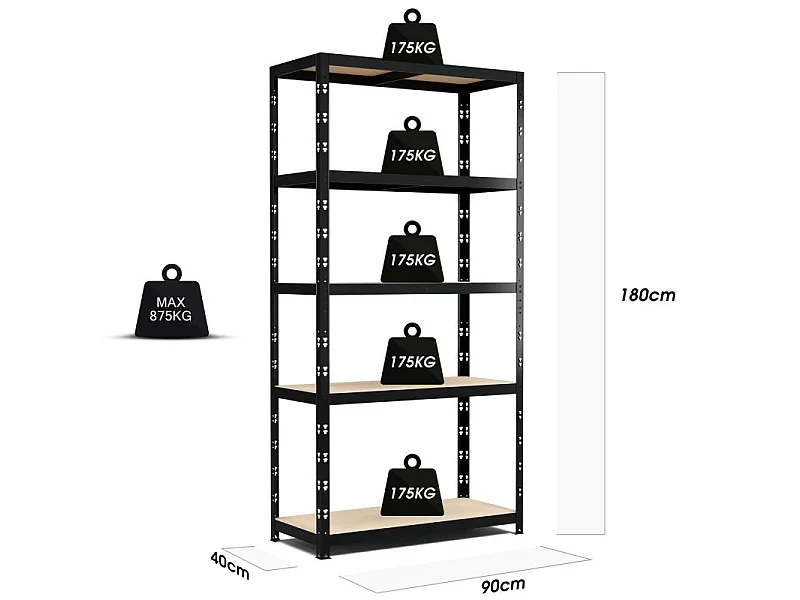 Etagère de Rangement modulable et polyvalente pour atelier, garage, cave...Charges Lourdes180x90x40cm - Noir