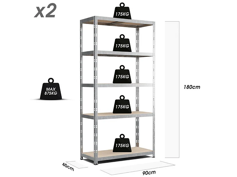 Lot de 2 Etagères de rangement modulables et polyvalentes pour atelier, garage, cave... Charge Lourde max 875kg x2