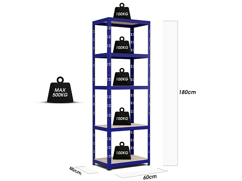 Etagère de rangement modulable et polyvalente pour atelier, garage, cave... Charge Lourde max 500kg  -180x60x40cm - Bleu
