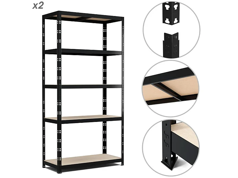 Lot de 2 Etagères de Rangement modulables et polyvalentes pour atelier, garage, cave...Charges Lourdes 180x90x40cm x2 - Noir